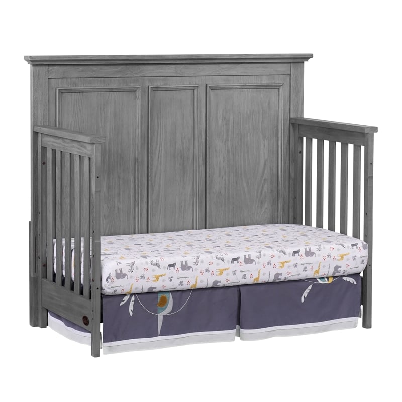 Pemberly Row Set of 3 4-in-1 Convertible Crib & Chest & Nightstand in Gray