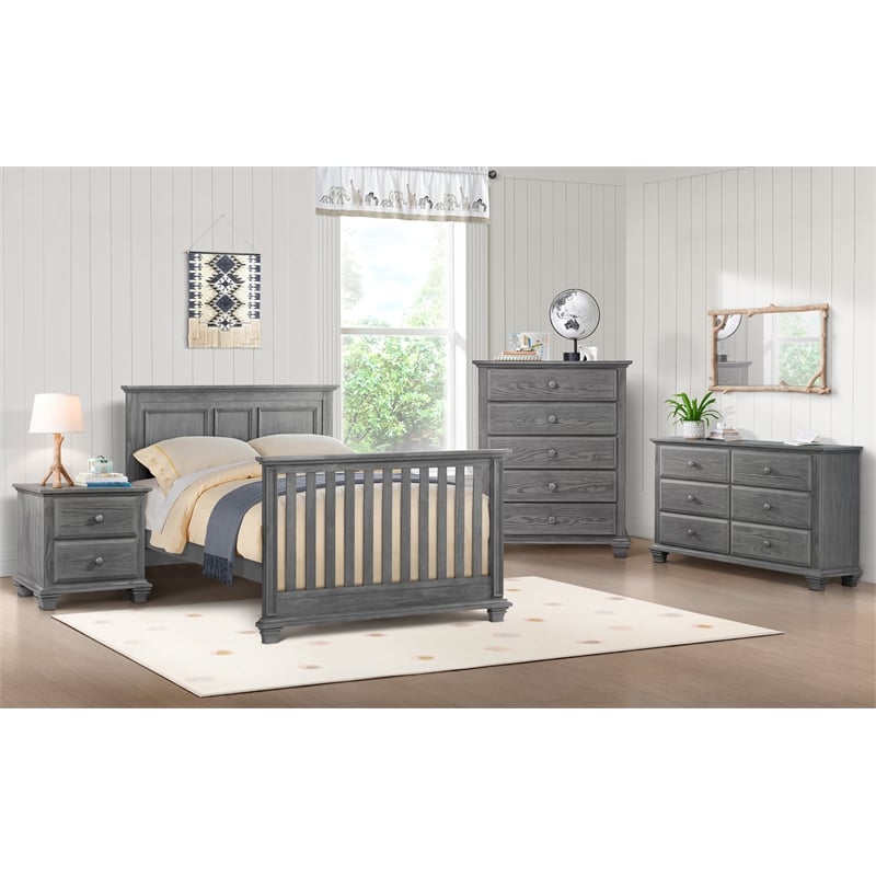 Pemberly Row Set of 3 4-in-1 Convertible Crib & Chest & Nightstand in Gray
