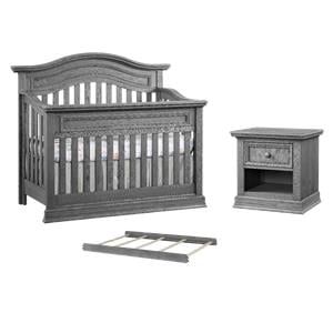 Pemberly Row Set of 3 Convertible Crib & Full Bed Conversion Kit & Nightstand
