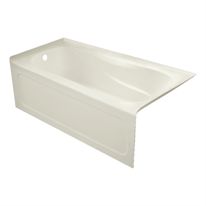 Pemberly Row Left Hand Drain Acrylic Bathtub Sculpted Interior & Skirt in Biscut