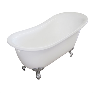 Pemberly Row Acrylic 55X27X32 Single Slipper Clawfoot Tub with Chrome Feet