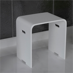 Pemberly Row Acrylic 19&quot Tall Stone Resin Rectangular Bathroom Stool in White