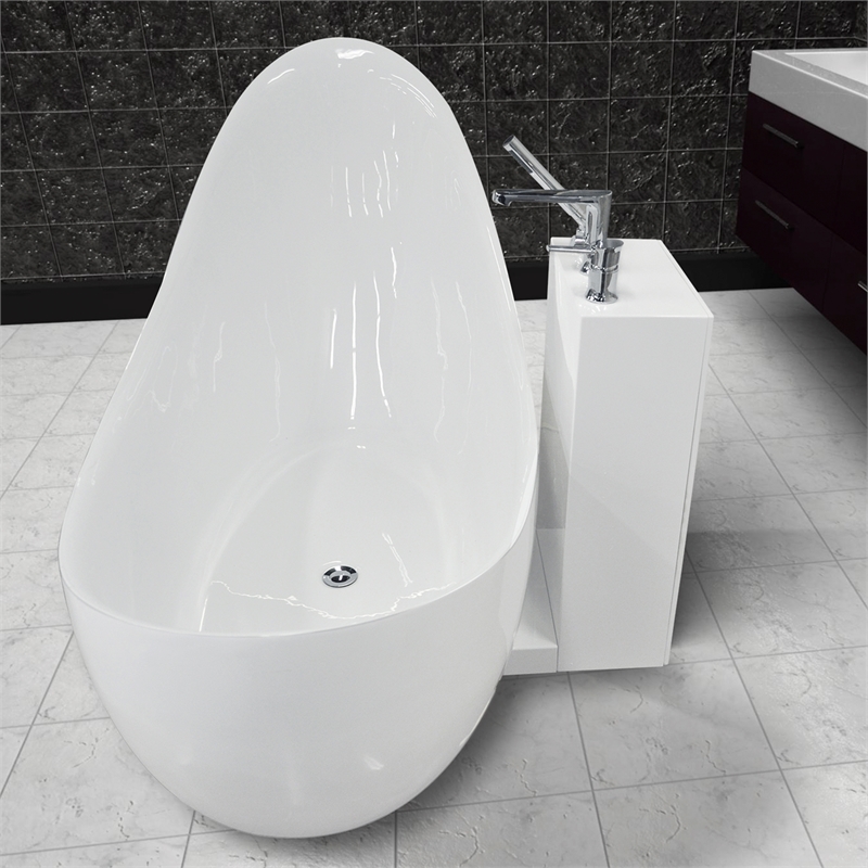 Pemberly Row Acrylic Floor Mounted Faucet Deck for Free Standing Tubs in White
