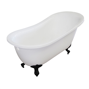 Pemberly Row Acrylic 55 X27 X32 Single Slipper Clawfoot Tub with Black Feet