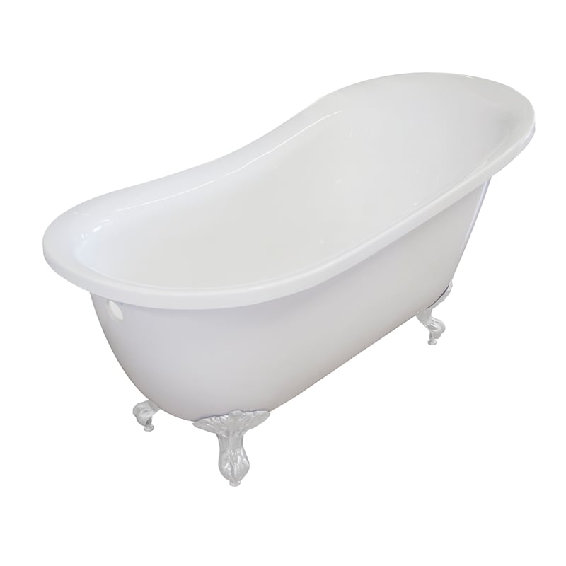 Pemberly Row Acrylic 61 X30 X33 Single Slipper Clawfoot Tub with Feet