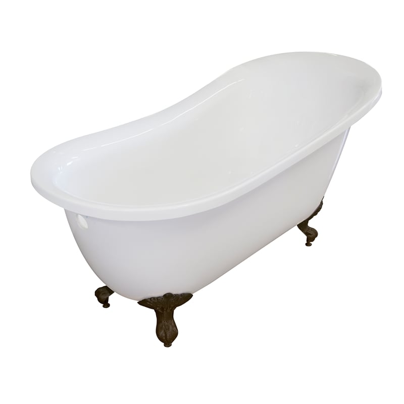 Pemberly Row Acrylic 61 X30 X33 Single Slipper Clawfoot Tub with Bronze Feet