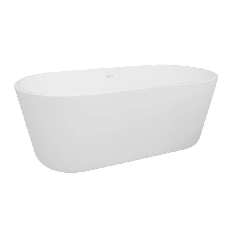 Pemberly Row Acrylic Oval Freestanding Acrylicsulated Bathtub in White