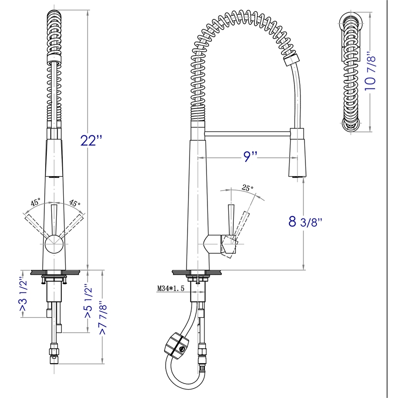 Pemberly Row Solid Stainless Steel Commercial Spring Kitchen Faucet