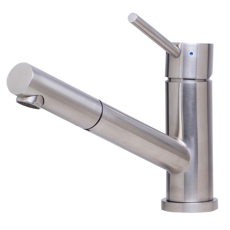 Pemberly Row Solid Brushed Stainless Steel Pull Out Single Hole Kitchen Faucet
