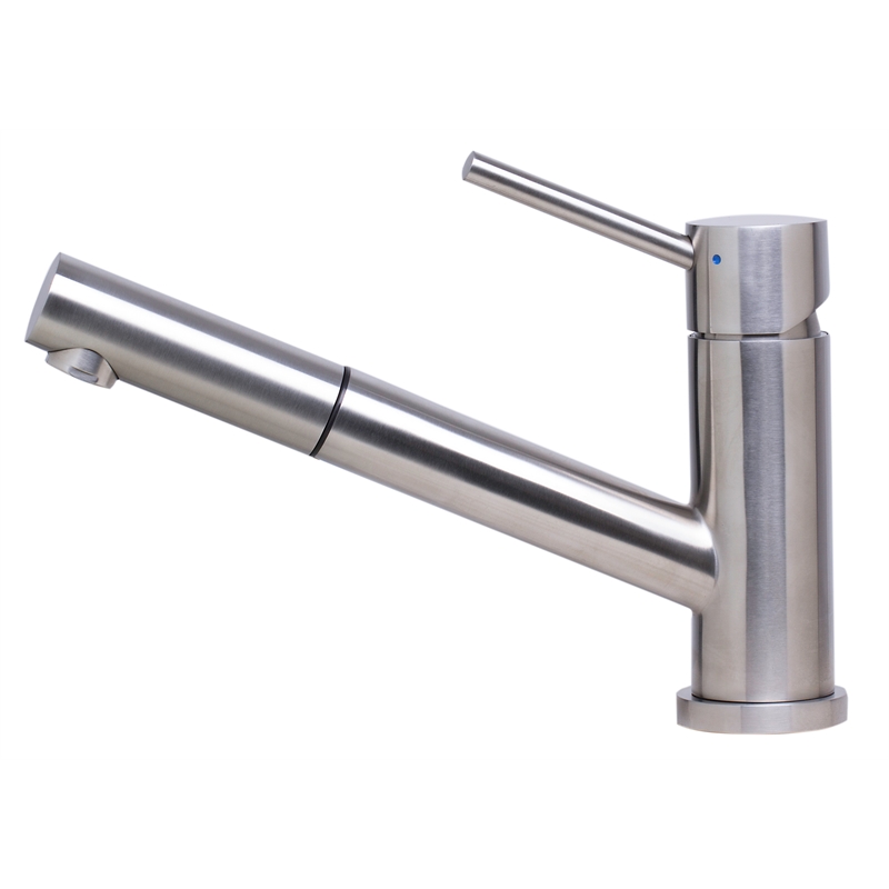 Pemberly Row Solid Brushed Stainless Steel Pull Out Single Hole Kitchen Faucet