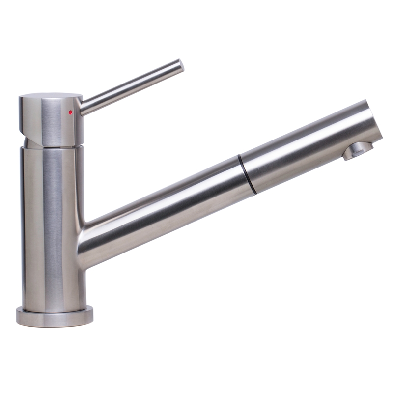 Pemberly Row Solid Brushed Stainless Steel Pull Out Single Hole Kitchen Faucet