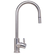 Pemberly Row Solid Brushed Stainless Steel Single Hole Pull Down Kitchen Faucet