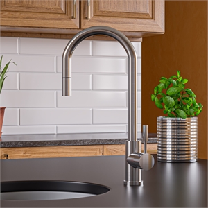 Pemberly Row Solid Brushed Stainless Steel Single Hole Pull Down Kitchen Faucet