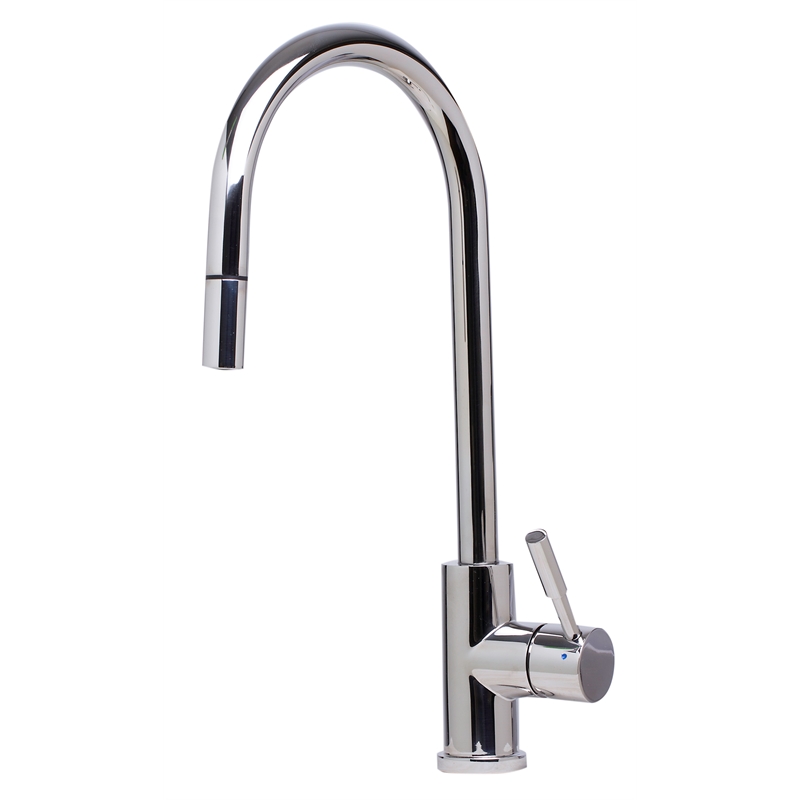 Pemberly Row Solid Polished Stainless Steel Single Hole Pull Down Kitchen Faucet