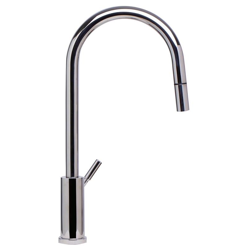 Pemberly Row Solid Polished Stainless Steel Single Hole Pull Down Kitchen Faucet
