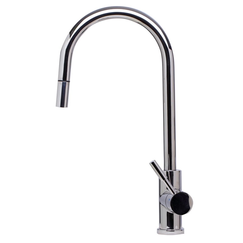 Pemberly Row Solid Polished Stainless Steel Single Hole Pull Down Kitchen Faucet