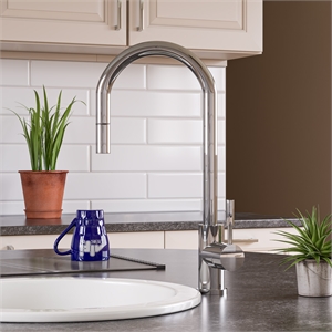 Pemberly Row Solid Polished Stainless Steel Single Hole Pull Down Kitchen Faucet