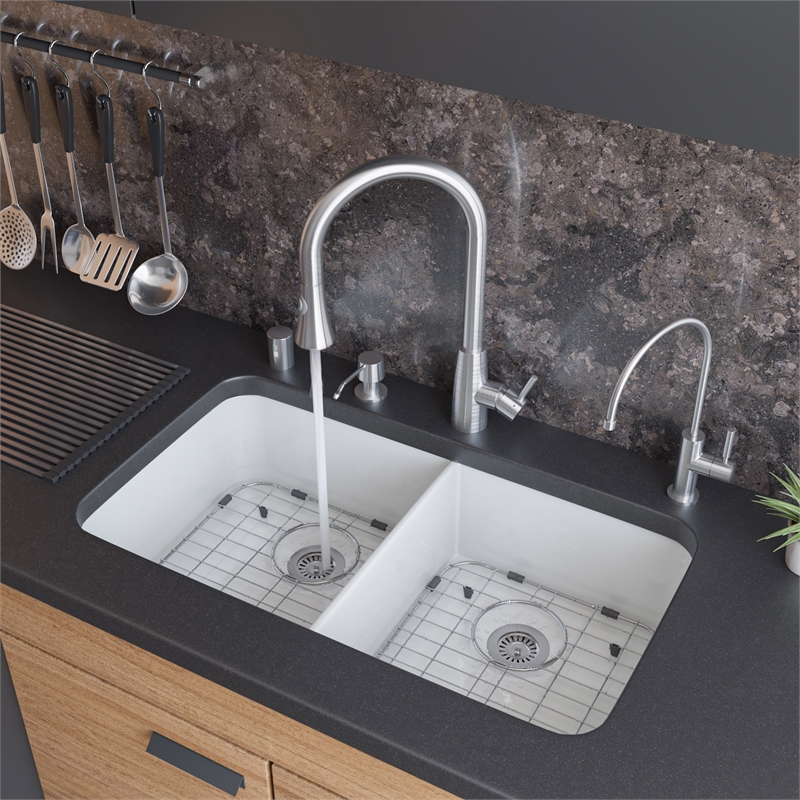 Pemberly Row Solid Brushed Stainless Steel Pull Down Single Hole Kitchen Faucet
