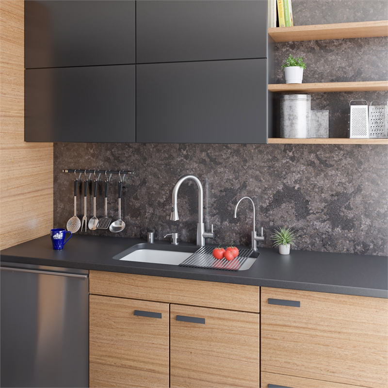 Pemberly Row Solid Brushed Stainless Steel Pull Down Single Hole Kitchen Faucet