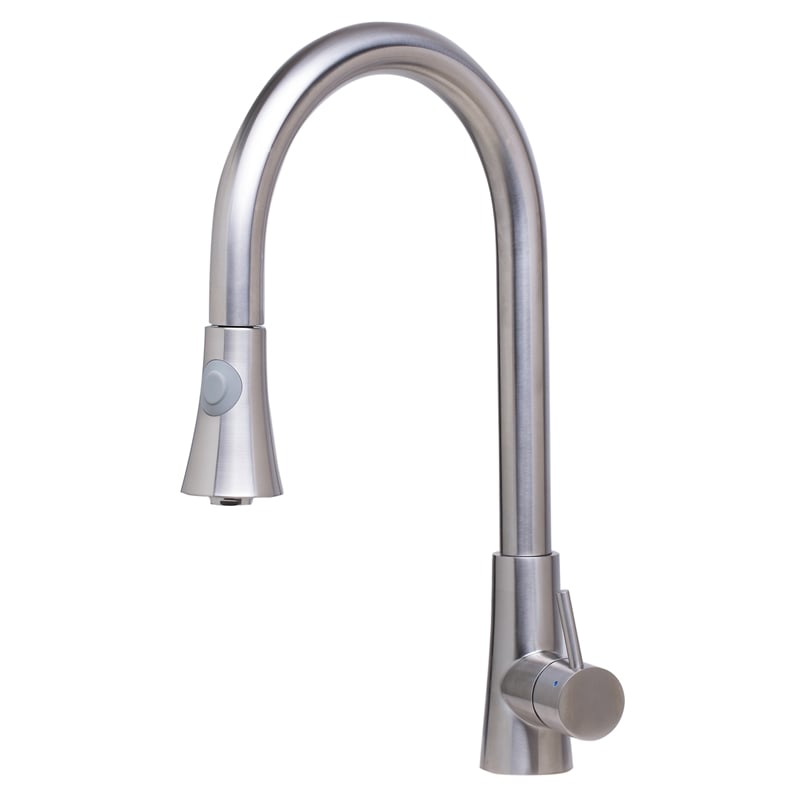 Pemberly Row Solid Brushed Stainless Steel Pull Down Single Hole Kitchen Faucet