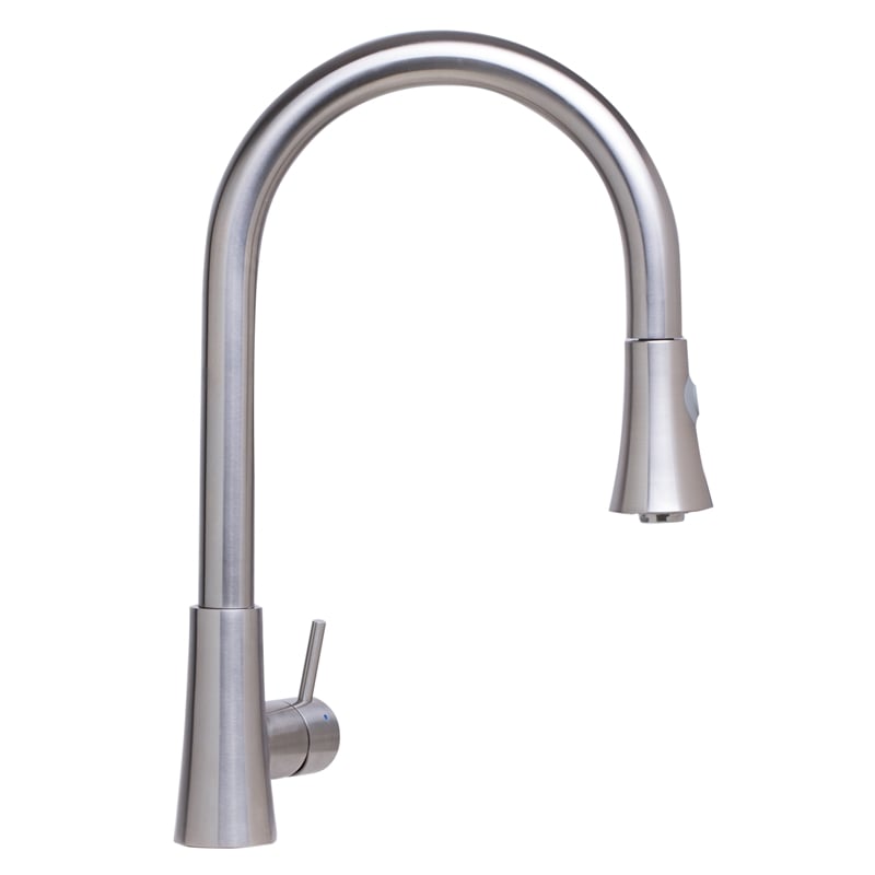 Pemberly Row Solid Brushed Stainless Steel Pull Down Single Hole Kitchen Faucet