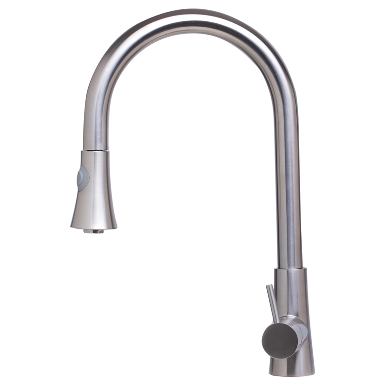 Pemberly Row Solid Brushed Stainless Steel Pull Down Single Hole Kitchen Faucet