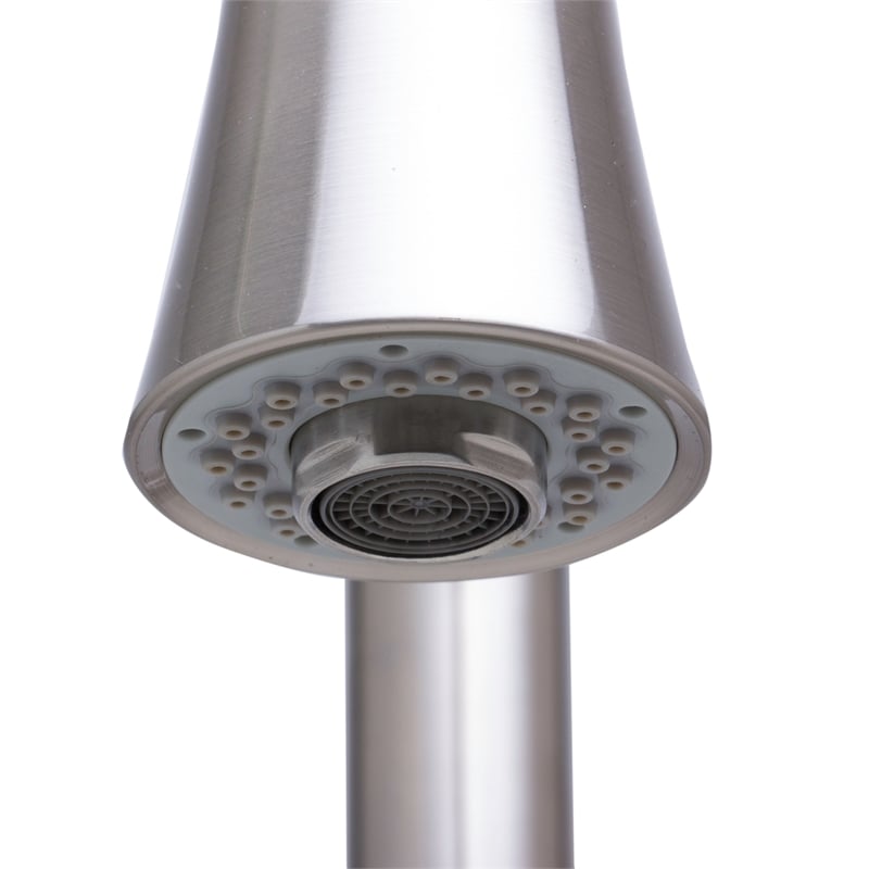 Pemberly Row Solid Brushed Stainless Steel Pull Down Single Hole Kitchen Faucet