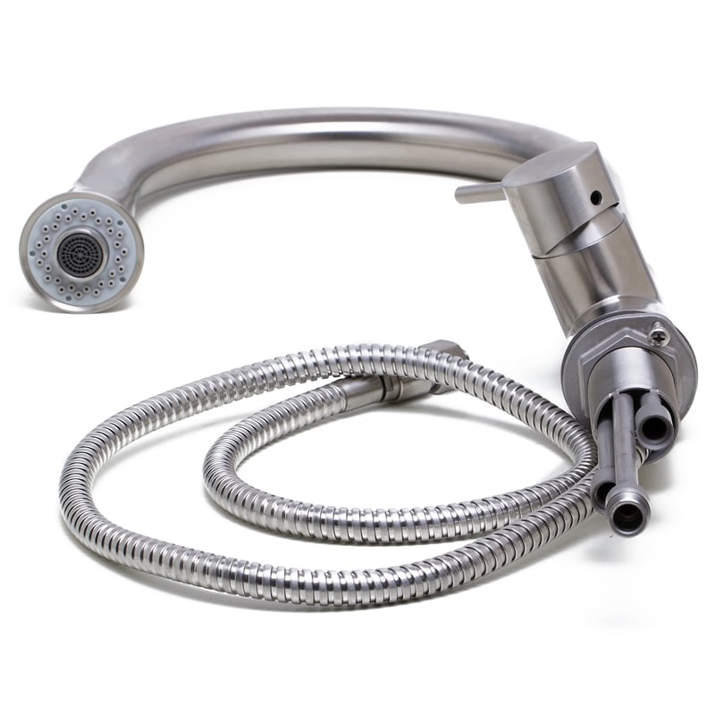 Pemberly Row Solid Brushed Stainless Steel Pull Down Single Hole Kitchen Faucet