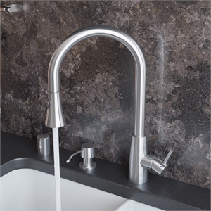 Pemberly Row Solid Brushed Stainless Steel Pull Down Single Hole Kitchen Faucet