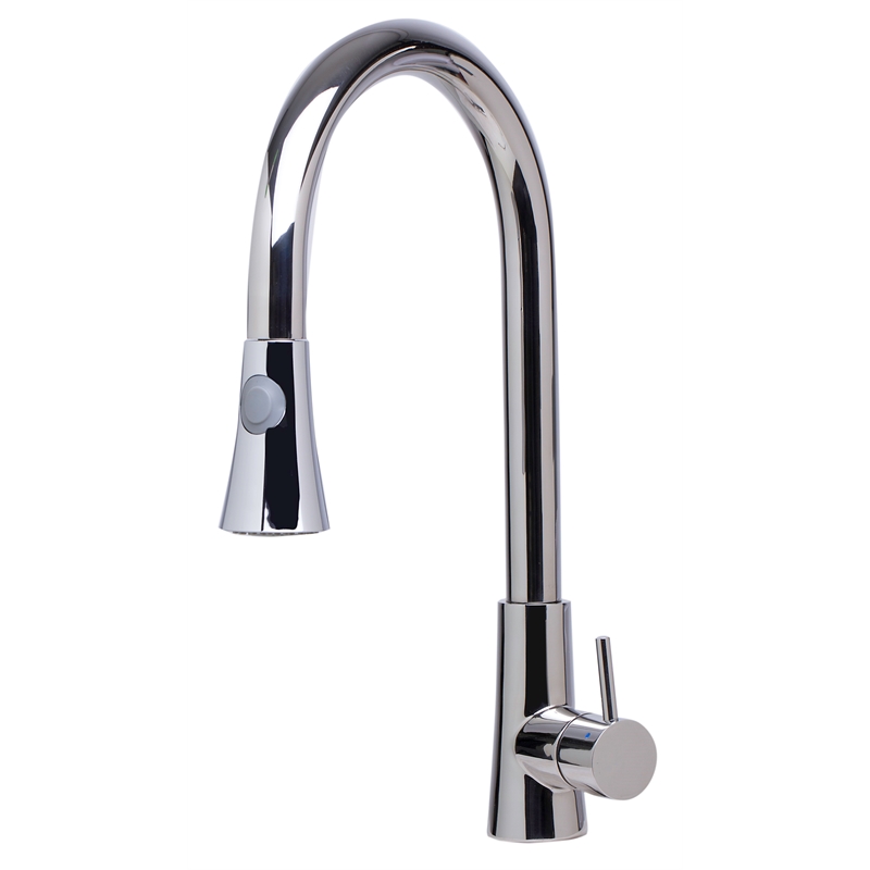 Pemberly Row Solid Polished Stainless Steel Pull Down Single Hole Kitchen Faucet