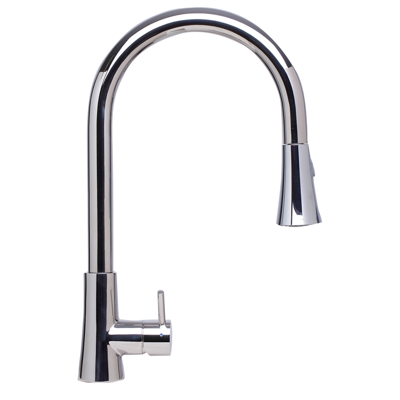 Pemberly Row Solid Polished Stainless Steel Pull Down Single Hole Kitchen Faucet