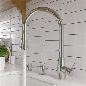 Pemberly Row Solid Polished Stainless Steel Pull Down Single Hole Kitchen Faucet