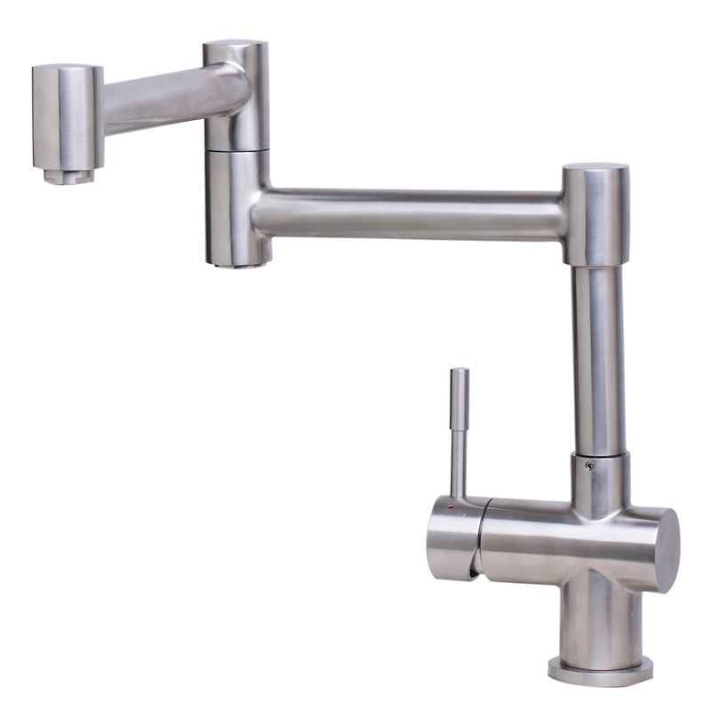 Pemberly Row Brushed Stainless Steel Retractable Single Hole Kitchen Faucet