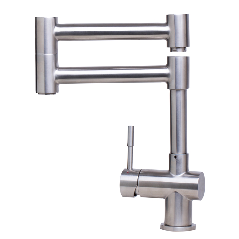 Pemberly Row Brushed Stainless Steel Retractable Single Hole Kitchen Faucet