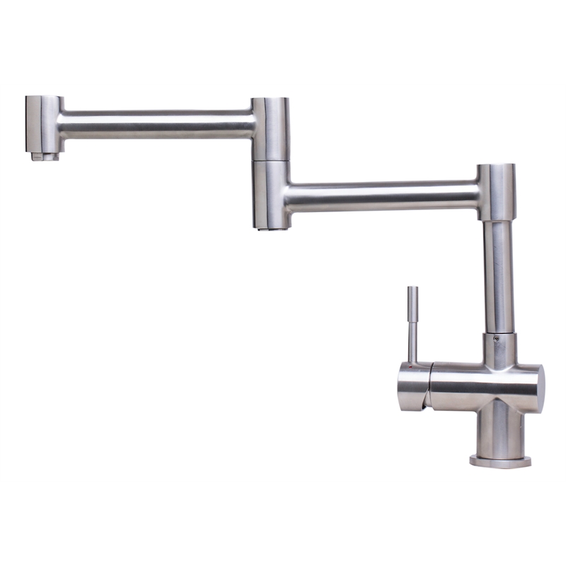 Pemberly Row Brushed Stainless Steel Retractable Single Hole Kitchen Faucet