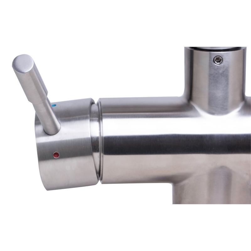Pemberly Row Brushed Stainless Steel Retractable Single Hole Kitchen Faucet