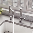 Pemberly Row Brushed Stainless Steel Retractable Single Hole Kitchen Faucet