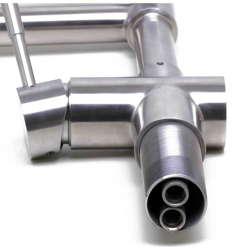 Pemberly Row Brushed Stainless Steel Retractable Single Hole Kitchen Faucet
