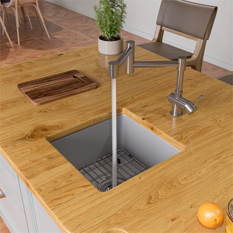 Pemberly Row Brushed Stainless Steel Retractable Single Hole Kitchen Faucet