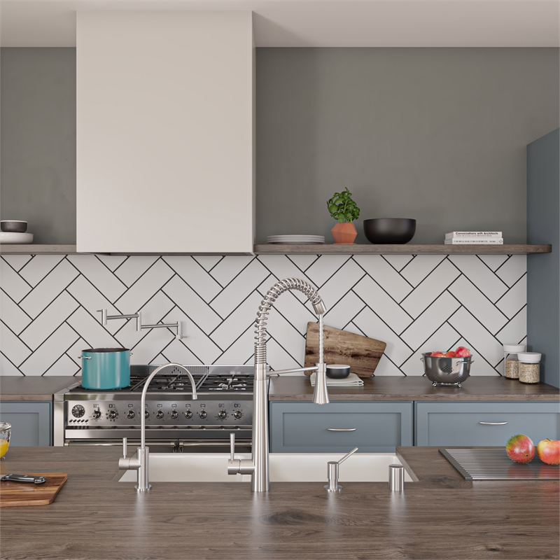 Pemberly Row Solid Stainless Steel Kitchen Faucet w Pull Down Shower Spray