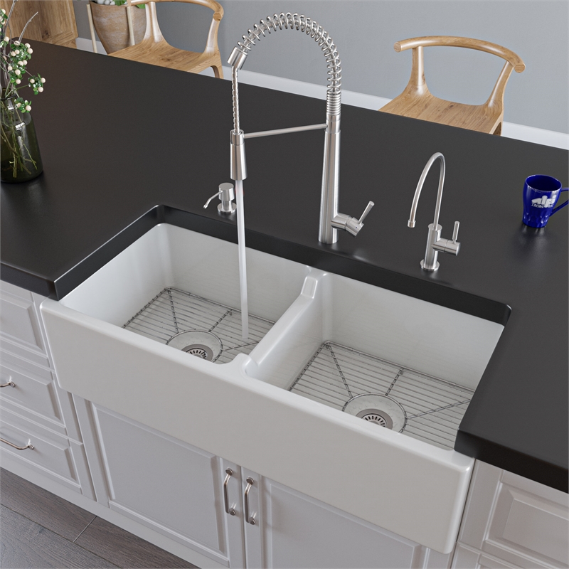 Pemberly Row Solid Stainless Steel Kitchen Faucet w Pull Down Shower Spray