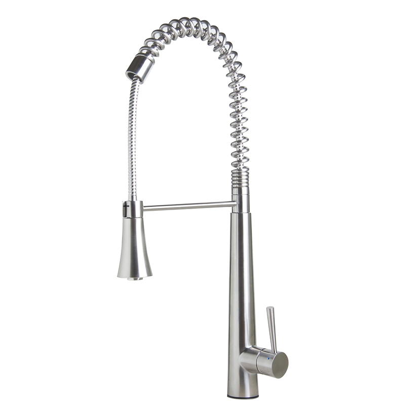 Pemberly Row Solid Stainless Steel Kitchen Faucet w Pull Down Shower Spray