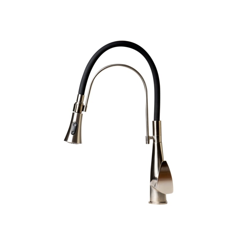 Pemberly Row Brushed Nickel Kitchen Faucet with Black Rubber Stem
