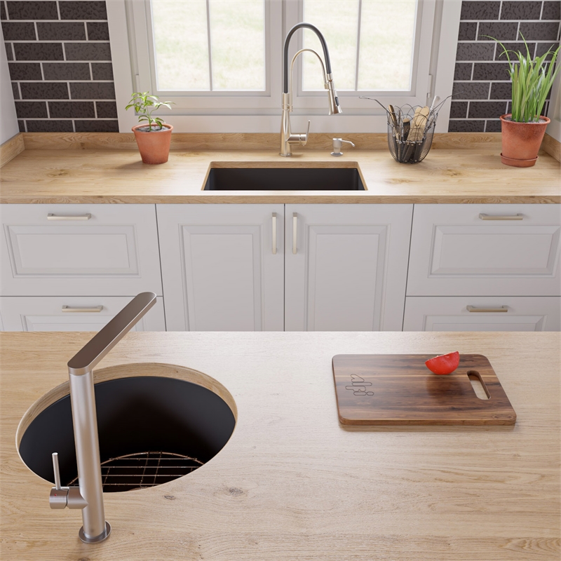 Pemberly Row Brushed Nickel Kitchen Faucet with Black Rubber Stem