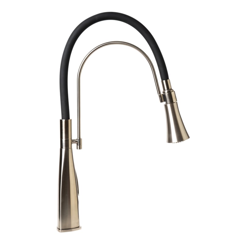 Pemberly Row Brushed Nickel Kitchen Faucet with Black Rubber Stem