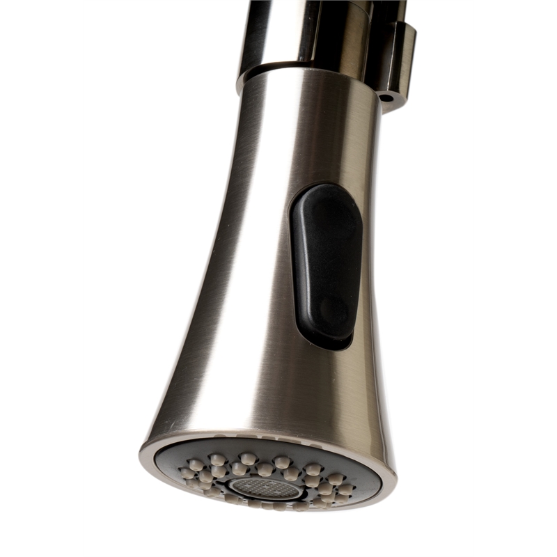 Pemberly Row Brushed Nickel Kitchen Faucet with Black Rubber Stem
