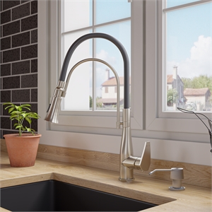 Pemberly Row Brushed Nickel Kitchen Faucet with Black Rubber Stem