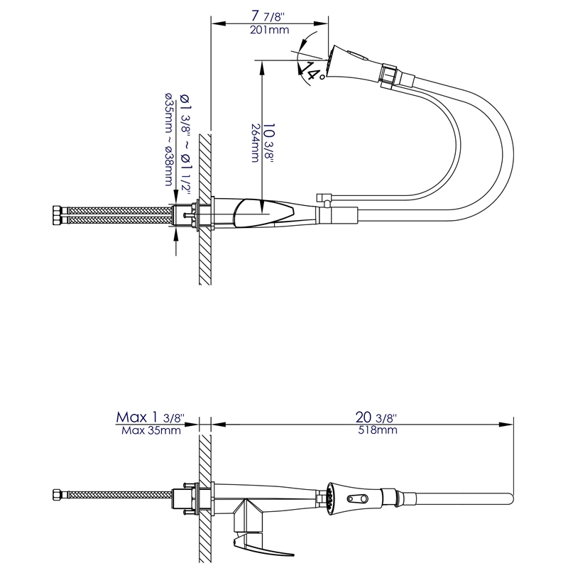 Pemberly Row Polished Chrome Kitchen Faucet with Black Rubber Stem