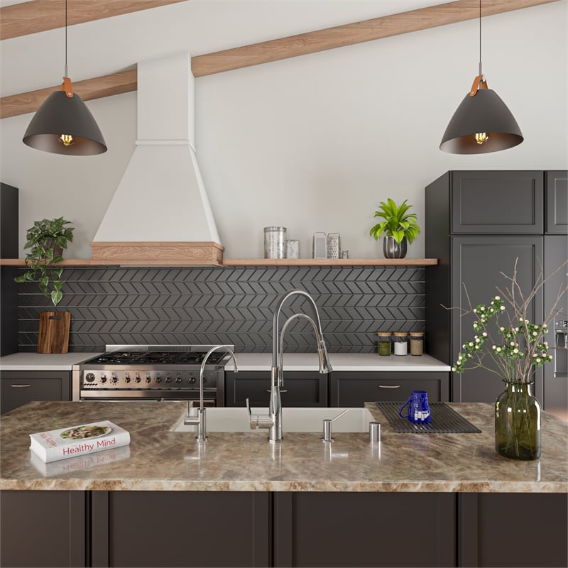 Pemberly Row Polished Chrome Kitchen Faucet with Black Rubber Stem