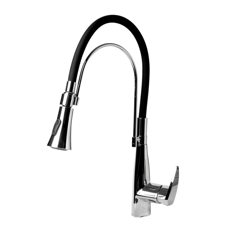 Pemberly Row Polished Chrome Kitchen Faucet with Black Rubber Stem